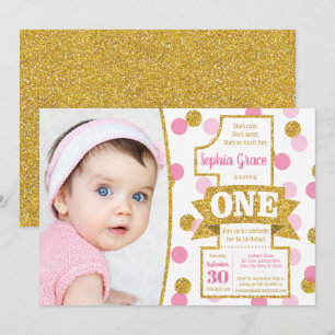Pink and Gold First Birthday Invitation Confetti