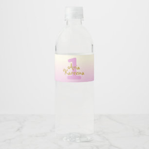 Pink and Gold First Birthday Water Bottle Label