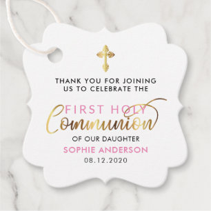 Pink And Gold First Holy Communion Thank You Favour Tags