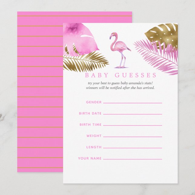 Pink and Gold Flamingo Baby Shower Baby Guesses Invitation (Front/Back)