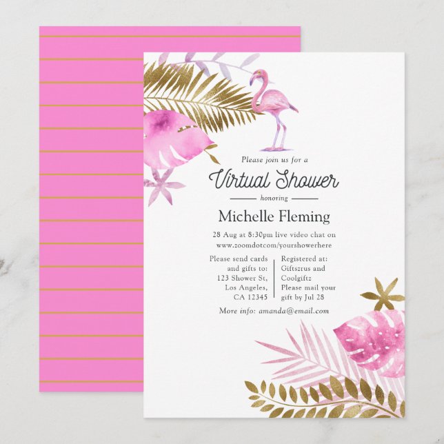 Pink and Gold Flamingo Virtual Baby Shower Invitation (Front/Back)