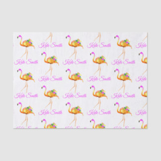Pink and Gold Flamingo | watercolor flowers  Tissue Paper