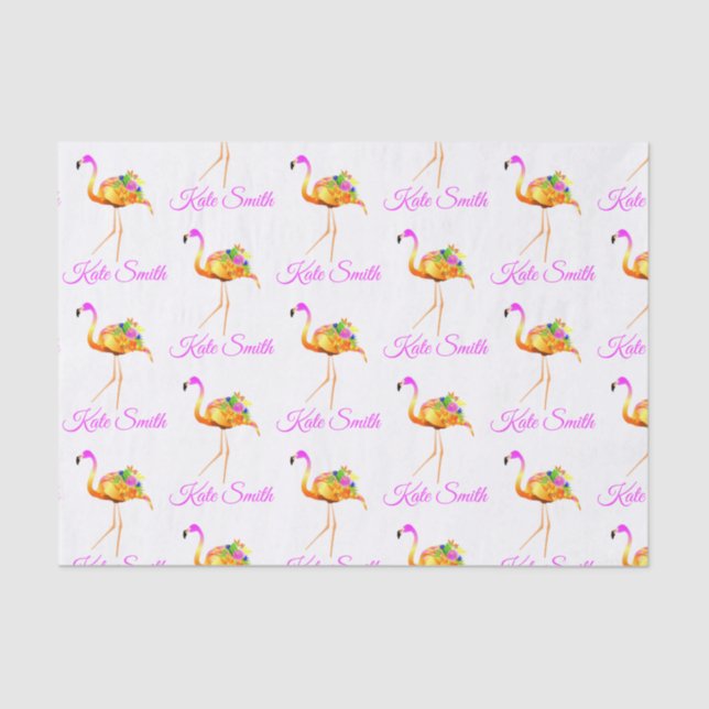 Pink and Gold Flamingo | watercolor flowers  Tissue Paper (Front)
