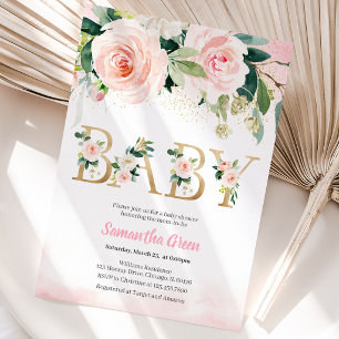 Pink and Gold Floral Baby Shower Invitation