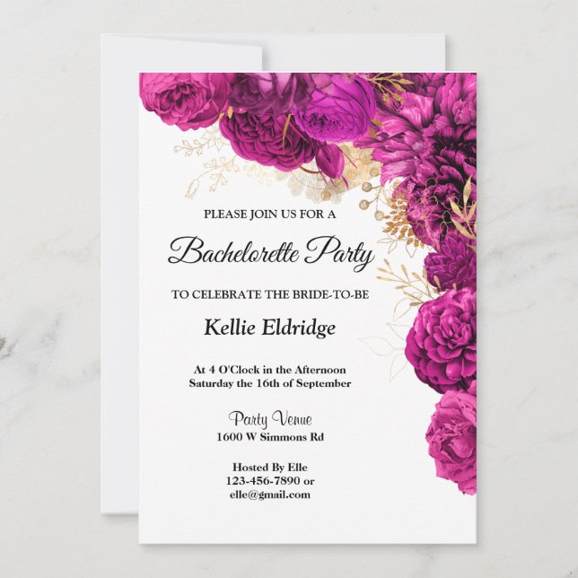 Pink And Gold Floral Bachelorette Party Invitation (Front)