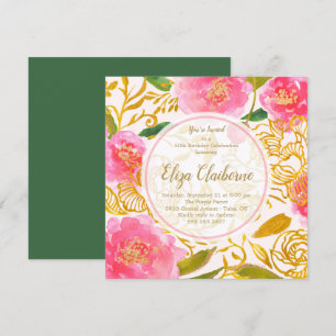 Pink and Gold Floral Birthday Party Invitation