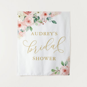 Pink and Gold Floral Bridal Shower Backdrop Tapestry