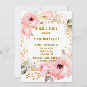 Pink and Gold Floral Brunch & Bubbly Invitation