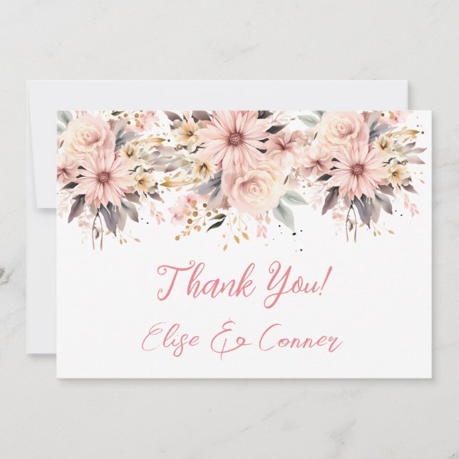 Pink and Gold Floral Butterfly Thank You Cards (Front)