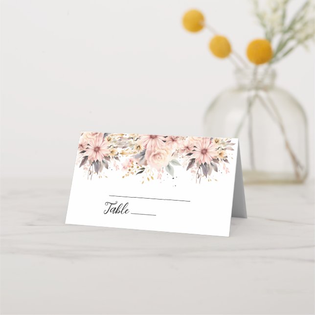 Pink and Gold Floral Butterfly Wedding Table Place Card (Front)