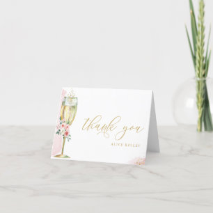 Pink and Gold Floral Champagne Glass Personalised  Thank You Card