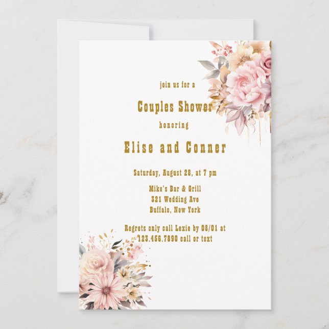 Pink and Gold Floral Couples Shower Invitation (Front)