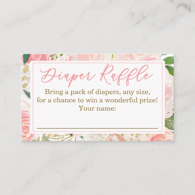 Pink and Gold Floral Diaper Raffle Tickets (Front)