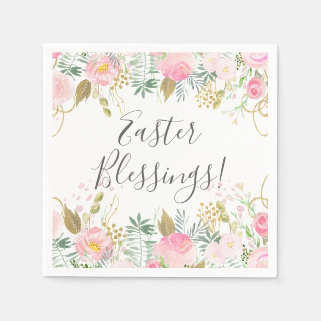 Pink and Gold Floral Easter Napkin (Front)
