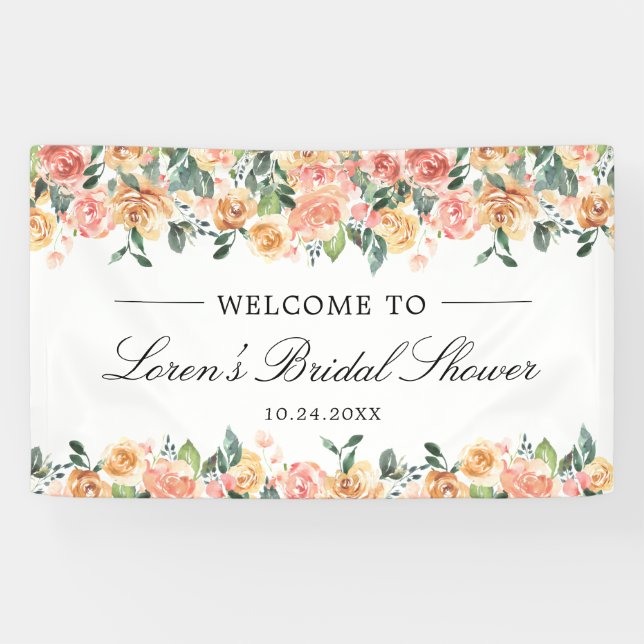Pink and Gold Floral Elegant Bridal Shower Welcome Banner (Horizontal)