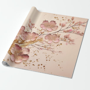 Pink and Gold Floral Elegant Minimalist Wrapping Paper