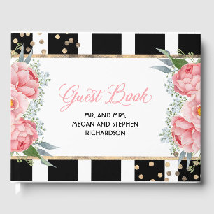 Pink and Gold Floral Elegant Peony Wedding Guest Book