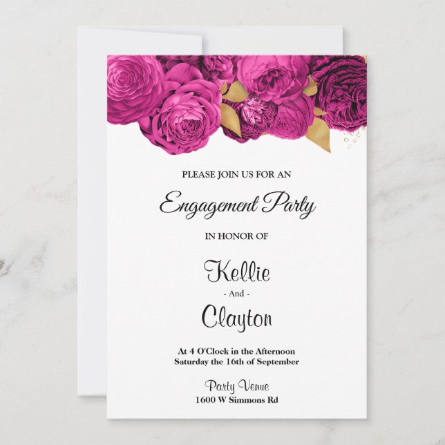 Pink And Gold Floral Engagement Party Invitation (Front)