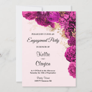 Pink And Gold Floral Engagement Party Invitation
