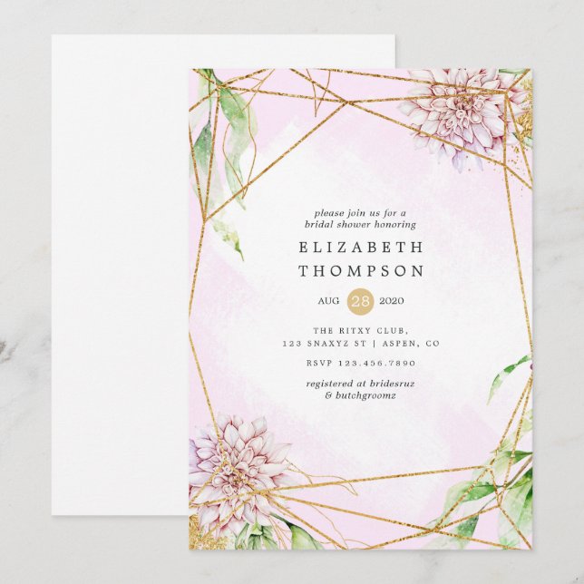 Pink and Gold Floral Geometric Bridal Shower Invitation (Front/Back)