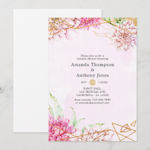 Pink and Gold Floral Geometric Couples Shower Invitation