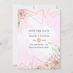 Pink and Gold Floral Geometric Wedding Save The Date