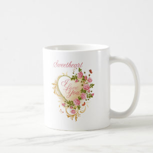 Pink And Gold Floral Heart Mug