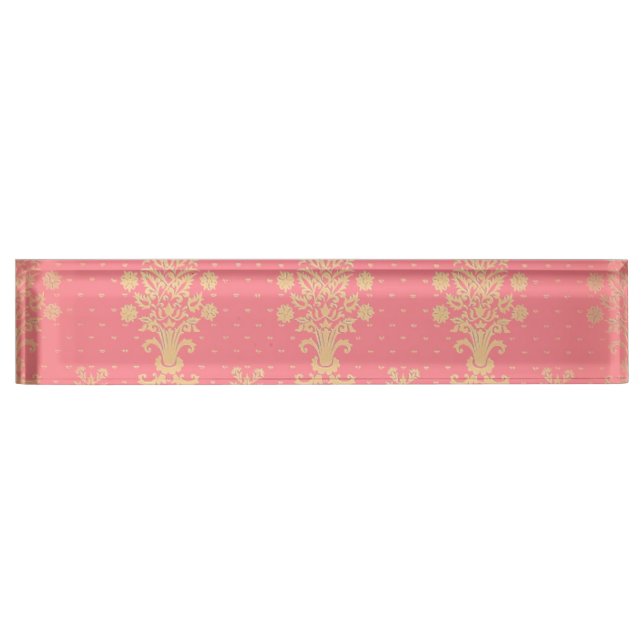Pink And Gold Floral Pattern Nameplate (Front)