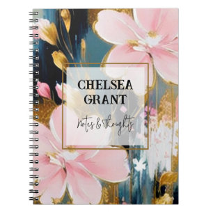 Pink and gold floral personalised notebook