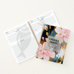 Pink and gold floral personalised recipes notebook