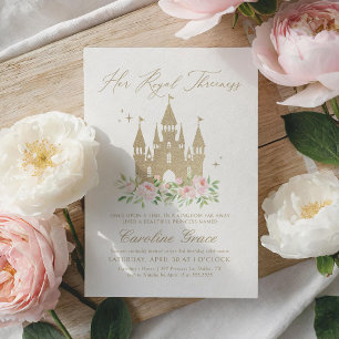 Pink and Gold Floral Princess 3rd Birthday Invitation