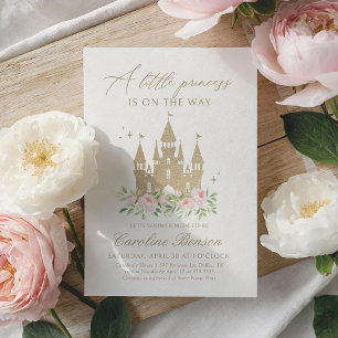 Pink and Gold Floral Princess Baby Shower Invitation