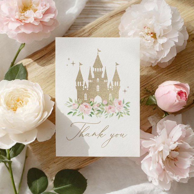 Pink and Gold Floral Princess Baby Shower Thank You Card (Creator Uploaded)