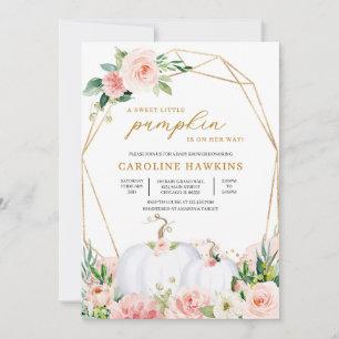 Pink and Gold Floral Pumpkin Baby Shower  Invitation
