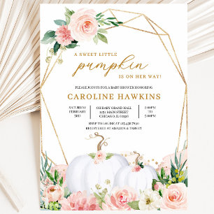 Pink and Gold Floral Pumpkin Baby Shower  Invitation
