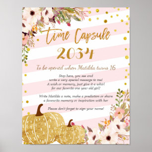 Pink and Gold Floral Pumpkin Time Capsule Poster
