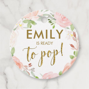 Pink and Gold Floral Ready to Pop Baby Shower tags