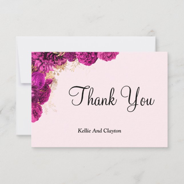 Pink And Gold Floral Thank You Cards (Front)