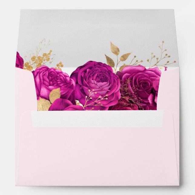 Pink And Gold Floral Wedding Envelope (Back (Bottom))