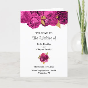 Pink And Gold Floral Wedding Folded Program Programme
