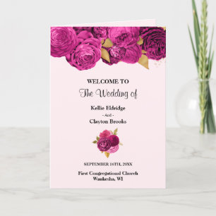 Pink And Gold Floral Wedding Folded Program Programme
