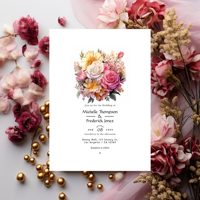 Pink and Gold Floral Wedding Invitation (Creator Uploaded)