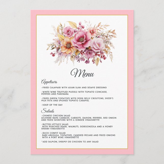 Pink and Gold Floral Wedding Menu (Front)