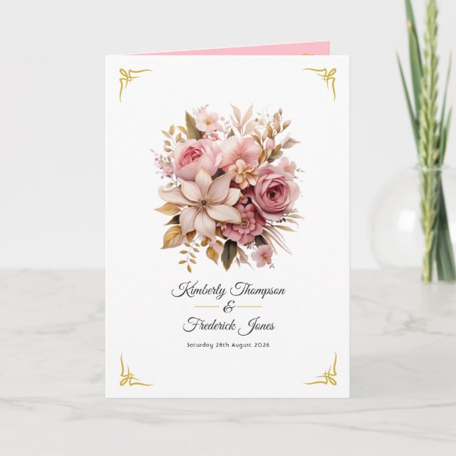 Pink and Gold Floral Wedding Programme (Front)