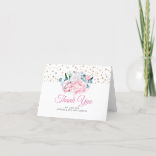 Pink and Gold Floral Wedding Thank You Card