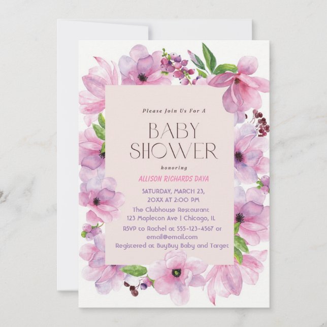 Pink And Gold Flowers colourful Invitation (Front)