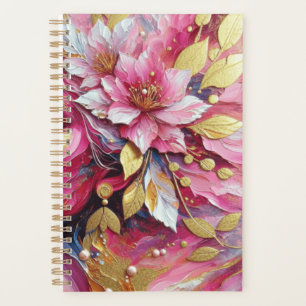 Pink and gold flowers planner