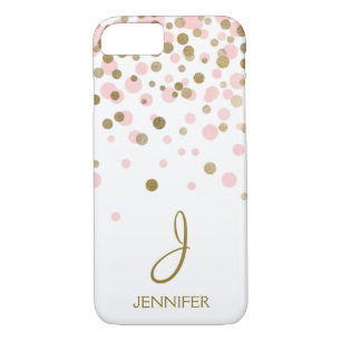 Pink  and Gold Foil Confetti Monogram iPhone 8/7 Case