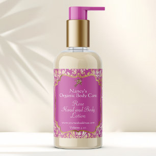 Pink and gold foil damask cosmetics bottle label
