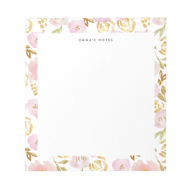 Pink and Gold Foil Floral Pattern Personalised Notepad (Front)